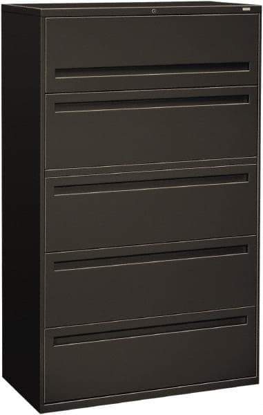 Hon - 42" Wide x 67" High x 19-1/4" Deep, 5 Drawer Roll-Out, Roll-Out Posting - Steel, Charcoal - USA Tool & Supply