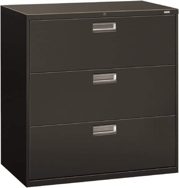 Hon - 42" Wide x 40-7/8" High x 19-1/4" Deep, 3 Drawer Lateral File - Steel, Charcoal - USA Tool & Supply
