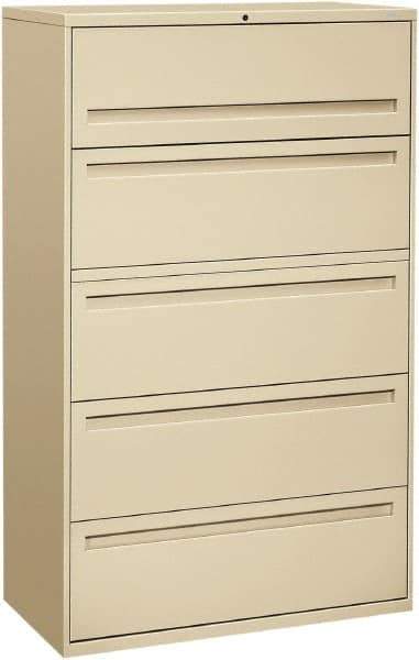 Hon - 42" Wide x 67" High x 19-1/4" Deep, 5 Drawer Roll-Out, Roll-Out Posting - Steel, Putty - USA Tool & Supply