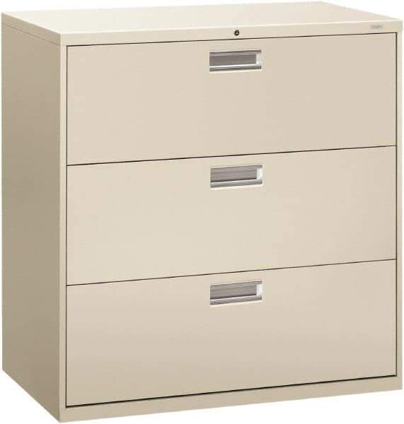 Hon - 42" Wide x 40-7/8" High x 19-1/4" Deep, 3 Drawer Lateral File - Steel, Light Gray - USA Tool & Supply
