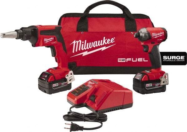 Milwaukee Tool - 18 Volt Cordless Tool Combination Kit - Includes Screwgun & Impact Driver, Lithium-Ion Battery Included - USA Tool & Supply