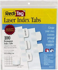 Redi-Tag - 1" 100 Tabs, Self-Adhesive, Index Tab - White - USA Tool & Supply