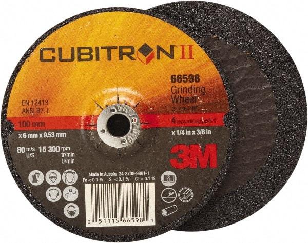 3M - 4-1/2" Wheel Diam, 7/8" Arbor Hole, Type 27 Depressed Center Wheel - Medium Grade, Ceramic, 13,300 Max RPM - USA Tool & Supply