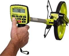 Calculated Industries - 9,999,999' Counter Limit, 45" OAL, Fluorescent Green Measuring Wheel - 99.5" Accuracy per 100", Measures in Feet, Meters, Yards & Inches - USA Tool & Supply
