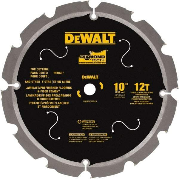 DeWALT - 10" Diam, 15.88mm Arbor Hole Diam, 12 Tooth Wet & Dry Cut Saw Blade - Steel, Smooth Action, Standard Round Arbor - USA Tool & Supply