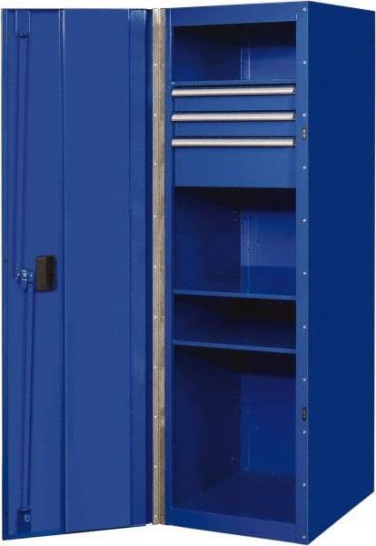 EXTREME TOOLS - 3 Drawer Side Tool Locker - 19" Wide x 61" Deep x 25" High, Steel/Aluminum, Blue - USA Tool & Supply