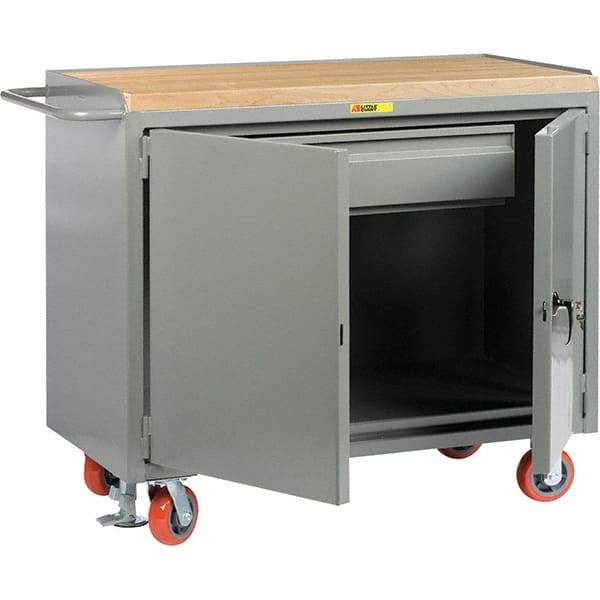Little Giant - 3,600 Lb Capacity, 1 Drawer, 2 Door Mobile Service Bench - 41" Wide x 24" Deep x 43" High, Steel, Gray - USA Tool & Supply