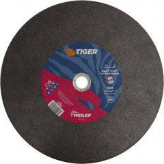 Weiler - 14" 36 Grit Aluminum Oxide Cutoff Wheel - 3/32" Thick, 1" Arbor, 4,400 Max RPM, Use with Chop Saws - USA Tool & Supply