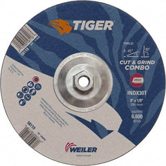 Weiler - 30 Grit, 9" Wheel Diam, Type 27 Depressed Center Wheel - Hard Grade, Aluminum Oxide, T Hardness, 6,600 Max RPM - USA Tool & Supply