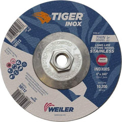 Weiler - 60 Grit, 6" Wheel Diam, Type 27 Depressed Center Wheel - Medium Grade, Aluminum Oxide, S Hardness, 10,200 Max RPM - USA Tool & Supply
