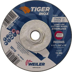 Weiler - 60 Grit, 4-1/2" Wheel Diam, Type 27 Depressed Center Wheel - Medium Grade, Aluminum Oxide, S Hardness, 13,300 Max RPM - USA Tool & Supply