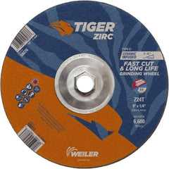 Weiler - 24 Grit, 9" Wheel Diam, Type 27 Depressed Center Wheel - Hard Grade, Zirconia Alumina, T Hardness, 6,600 Max RPM - USA Tool & Supply