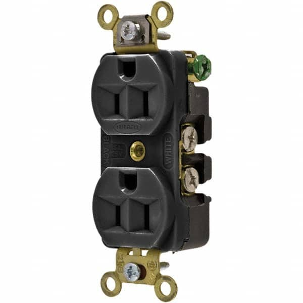 Hubbell Wiring Device-Kellems - 125V 15A NEMA 5-15R Industrial Grade Black Straight Blade Duplex Receptacle - USA Tool & Supply