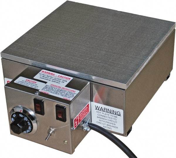 Valad Electric Heating - 18" Long x 12 Wide x 6" High, 220 Volt Hot Plate - 100 to 550°F, 1 Burner, Aluminum Plate, 1900 Watt, 8.7 Amps, 304 Stainless Steel Base - USA Tool & Supply