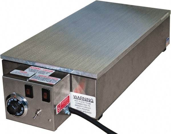 Valad Electric Heating - 28" Long x 14 Wide x 6" High, 220 Volt Hot Plate - 100 to 550°F, 1 Burner, Aluminum Plate, 2500 Watt, 11.4 Amps, 304 Stainless Steel Base - USA Tool & Supply