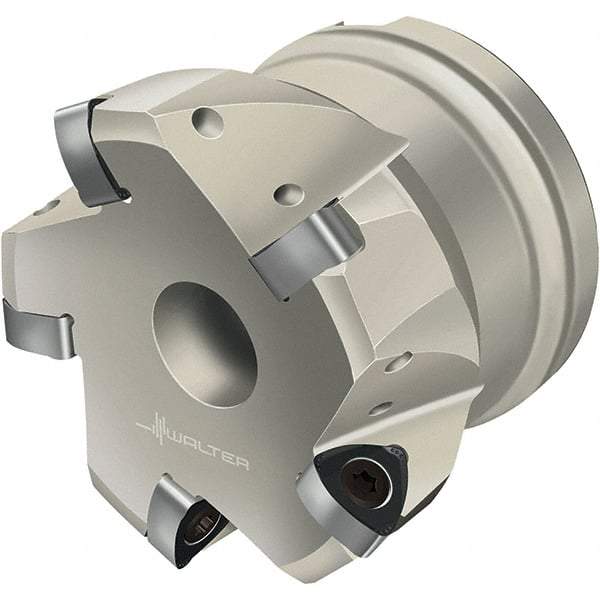 Walter - 100mm Cut Diam, 32mm Arbor Hole, 2mm Max Depth of Cut, Indexable Chamfer & Angle Face Mill - 7 Inserts, P23696 Insert, Right Hand Cut, 7 Flutes, Through Coolant, Series Xtra-tec - USA Tool & Supply
