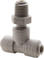 Parker - 3/8" Outside Diam, 1/8 NPTF, Acetal Push-to-Connect Tube Male Swivel Branch Tee - 300 Max psi, Gray - USA Tool & Supply