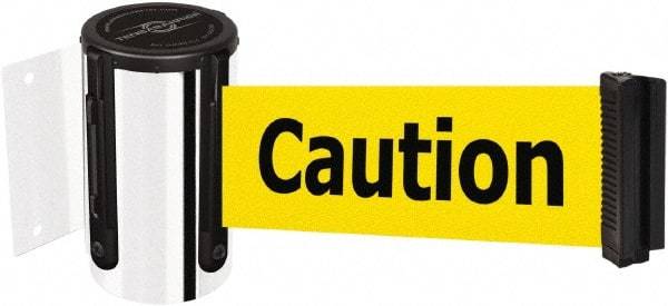 Tensator - 4" High x 2" Long x 3" Wide Barricade Tape Dispenser - Steel, Polished Chrome Finish, Chrome, Use with Tensabarrier - USA Tool & Supply