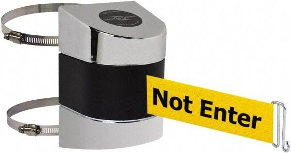 Tensator - 5" High x 3" Long x 3" Wide Barricade Tape Dispenser - Steel, Black Powdercoat Finish, Chrome, Use with Tensabarrier - USA Tool & Supply