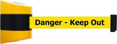 Tensator - 5" High x 3" Long x 3" Wide Barricade Tape Dispenser - Steel, Black Powdercoat Finish, Black/Yellow, Use with Tensabarrier - USA Tool & Supply