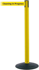 Tensator - 38" High, 2-1/2" Pole Diam, Barricade Tape Dispenser - 14" Base Diam, Round Stainless Steel Base, Black Polymer Post, 7-1/2' x 1-7/8" Tape, Single Line Tape, For Outdoor Use - USA Tool & Supply