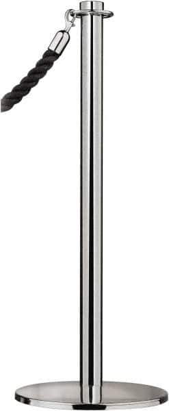 Tensator - 34" High, 2" Pole Diam, Barrier Post Base - 14" Base Diam, Round Stainless Steel Base, Satin Chrome (Color) Steel Post, For Outdoor Use - USA Tool & Supply