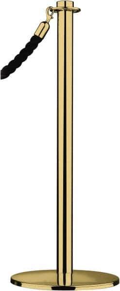 Tensator - 34" High, 2" Pole Diam, Barrier Post Base - 14" Base Diam, Round Stainless Steel Base, Polished Brass (Color) Steel Post, For Outdoor Use - USA Tool & Supply