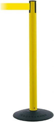 Tensator - 38" High, 2-1/2" Pole Diam, Barricade Tape Dispenser - 14" Base Diam, Round Stainless Steel Base, Black Polymer Post, 7-1/2' x 1-7/8" Tape, Single Line Tape, For Outdoor Use - USA Tool & Supply
