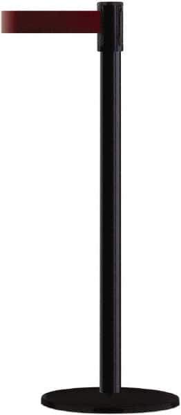Tensator - 38" High, 2" Pole Diam, Barricade Tape Dispenser - 14" Base Diam, Round Plastic Base, Black Steel Post, 13' x 1-7/8" Tape, Single Line Tape, For Outdoor Use - USA Tool & Supply