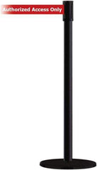 Tensator - 38" High, 2" Pole Diam, Barricade Tape Dispenser - 14" Base Diam, Round Plastic Base, Black Steel Post, 13' x 1-7/8" Tape, Single Line Tape, For Outdoor Use - USA Tool & Supply