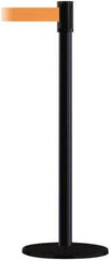 Tensator - 38" High, 2" Pole Diam, Barricade Tape Dispenser - 14" Base Diam, Round Plastic Base, Black Steel Post, 13' x 1-7/8" Tape, Single Line Tape, For Outdoor Use - USA Tool & Supply