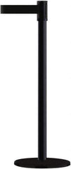 Tensator - 38" High, 2" Pole Diam, Barricade Tape Dispenser - 14" Base Diam, Round Plastic Base, Black Steel Post, 13' x 1-7/8" Tape, Single Line Tape, For Outdoor Use - USA Tool & Supply