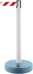 Tensator - 38" High, 2-1/2" Pole Diam, Barricade Tape Dispenser - 14" Base Diam, Round Plastic Base, White Polymer Post, 7-1/2' x 1-7/8" Tape, Single Line Tape, For Outdoor Use - USA Tool & Supply