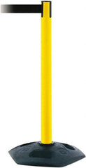 Tensator - 38" High, 2-1/2" Pole Diam, Barricade Tape Dispenser - 14" Base Diam, Round Rubber Base, Yellow Polymer Post, 7-1/2' x 1-7/8" Tape, Single Line Tape, For Outdoor Use - USA Tool & Supply