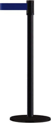 Tensator - 38" High, 2" Pole Diam, Barricade Tape Dispenser - 14" Base Diam, Round Plastic Base, Black Steel Post, 7-1/2' x 1-7/8" Tape, Single Line Tape, For Outdoor Use - USA Tool & Supply
