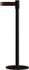 Tensator - 38" High, 2" Pole Diam, Barricade Tape Dispenser - 14" Base Diam, Round Plastic Base, Black Steel Post, 7-1/2' x 1-7/8" Tape, Single Line Tape, For Outdoor Use - USA Tool & Supply