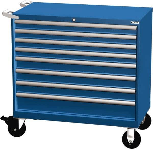 LISTA - 8 Drawer 440 Lb Capacity Steel Tool Roller Cabinet - 40-1/4" Wide x 41-1/2" High x 22-1/2" Deep, Roller Bearing Drawer Slides, Blue - USA Tool & Supply