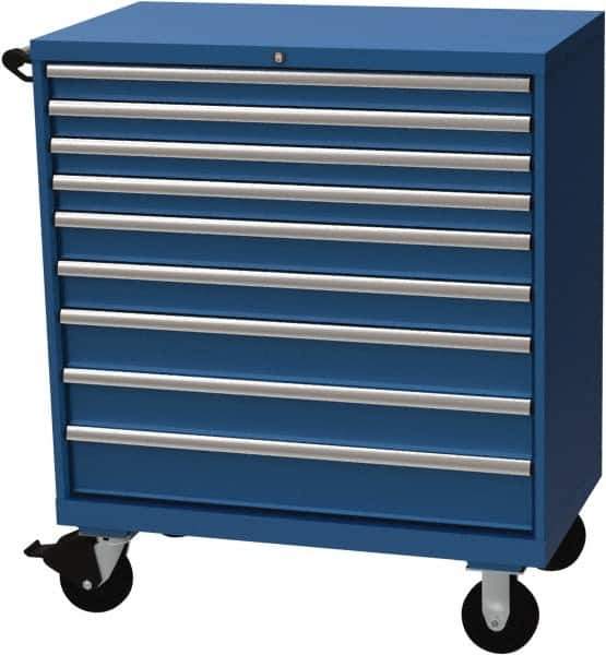 LISTA - 9 Drawer 440 Lb Capacity Steel Tool Roller Cabinet - 40-1/4" Wide x 47-3/8" High x 22-1/2" Deep, Roller Bearing Drawer Slides, Blue - USA Tool & Supply
