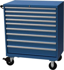 LISTA - 9 Drawer 440 Lb Capacity Steel Tool Roller Cabinet - 40-1/4" Wide x 47-3/8" High x 22-1/2" Deep, Roller Bearing Drawer Slides, Blue - USA Tool & Supply