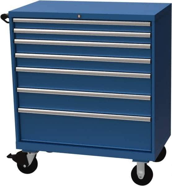 LISTA - 7 Drawer 440 Lb Capacity Steel Tool Roller Cabinet - 40-1/4" Wide x 47-3/8" High x 22-1/2" Deep, Roller Bearing Drawer Slides, Blue - USA Tool & Supply