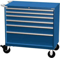 LISTA - 6 Drawer 440 Lb Capacity Steel Tool Roller Cabinet - 40-1/4" Wide x 41-1/2" High x 22-1/2" Deep, Roller Bearing Drawer Slides, Blue - USA Tool & Supply