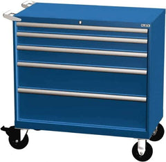 LISTA - 5 Drawer 440 Lb Capacity Steel Tool Roller Cabinet - 40-1/4" Wide x 41-1/2" High x 22-1/2" Deep, Roller Bearing Drawer Slides, Blue - USA Tool & Supply