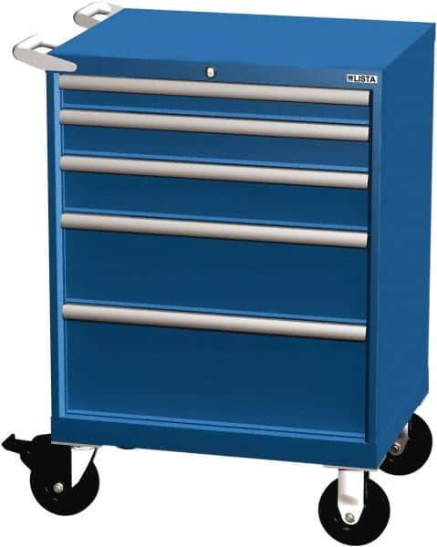 LISTA - 5 Drawer 165 Lb Capacity Steel Tool Roller Cabinet - 28-1/4" Wide x 41-1/2" High x 22-1/2" Deep, Roller Bearing Drawer Slides, Blue - USA Tool & Supply