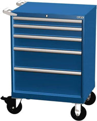 LISTA - 5 Drawer 165 Lb Capacity Steel Tool Roller Cabinet - 28-1/4" Wide x 41-1/2" High x 22-1/2" Deep, Roller Bearing Drawer Slides, Blue - USA Tool & Supply