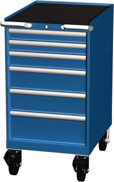 LISTA - 6 Drawer 165 Lb Capacity Steel Tool Roller Cabinet - 22-3/16" Wide x 41-1/2" High x 28-1/2" Deep, Roller Bearing Drawer Slides, Blue - USA Tool & Supply