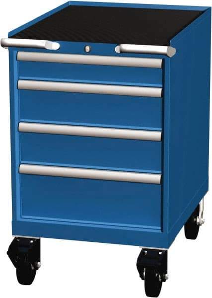 LISTA - 4 Drawer 165 Lb Capacity Steel Tool Roller Cabinet - 22-3/16" Wide x 35-1/2" High x 28-1/2" Deep, Roller Bearing Drawer Slides, Blue - USA Tool & Supply