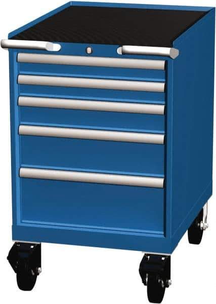 LISTA - 5 Drawer 165 Lb Capacity Steel Tool Roller Cabinet - 22-3/16" Wide x 35-1/2" High x 28-1/2" Deep, Roller Bearing Drawer Slides, Blue - USA Tool & Supply