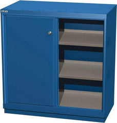 LISTA - 3 Shelf Sliding Door Storage Cabinet - Steel, 40-1/4" Wide x 22-1/2" Deep x 41-3/4" High, Blue - USA Tool & Supply