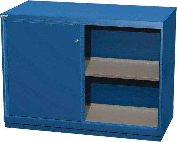 LISTA - 2 Shelf Sliding Door Storage Cabinet - Steel, 56-1/2" Wide x 28-1/2" Deep x 41-3/4" High, Blue - USA Tool & Supply
