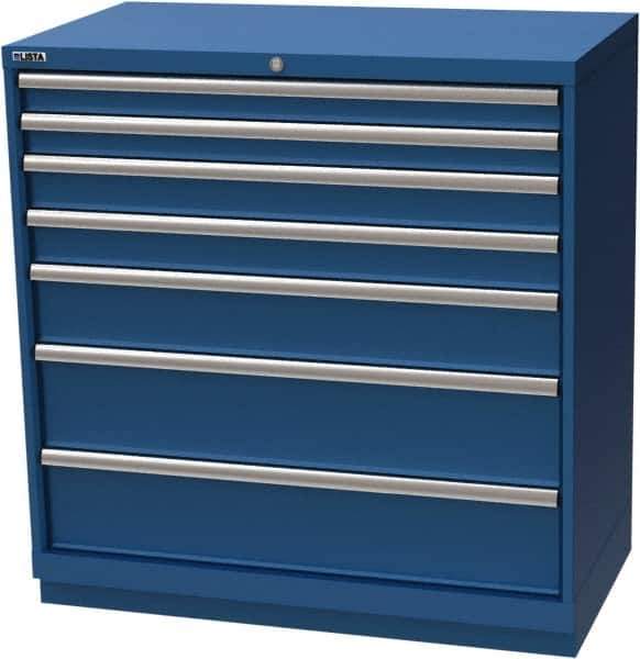 LISTA - 7 Drawer, Modular Storage Cabinet - Steel, 40-1/4" Wide x 22-1/2" Deep x 41-3/4" High, Blue - USA Tool & Supply